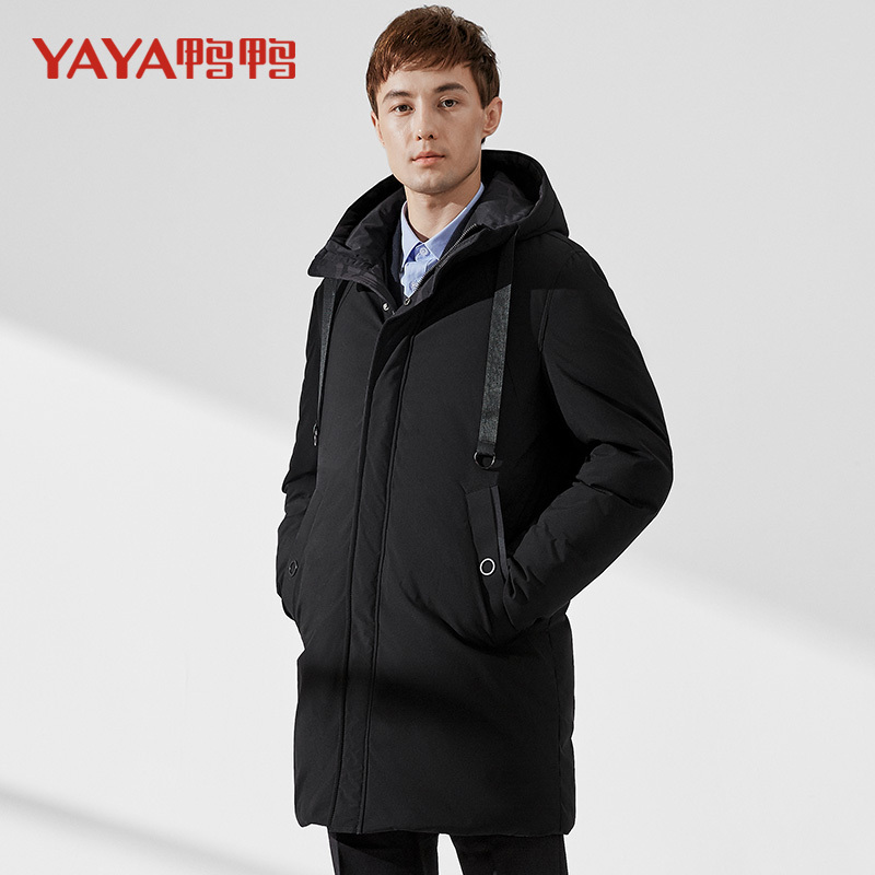 鸭鸭男装 中长款连帽羽绒服男时尚冬季保暖外套A-58305