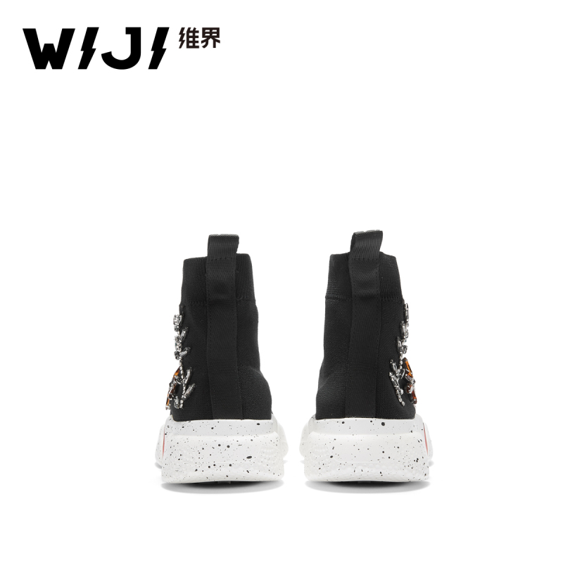 WIJI女鞋新款飞织布时尚潮流休闲高帮鞋套筒厚底百搭韩版袜套靴子