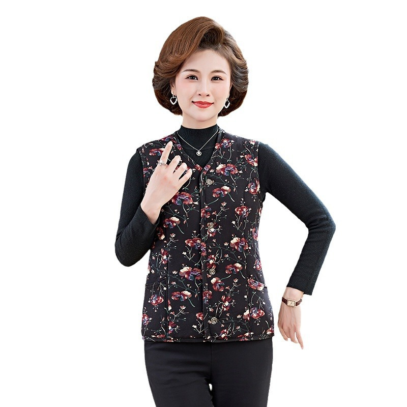 中老年人仿驼绒马甲女冬装加绒内胆妈妈装轻薄保暖马夹坎肩背心