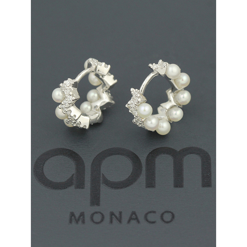 apm MONACO简约Z字珍珠耳环女士 气质时尚925银耳饰网红欧美风格