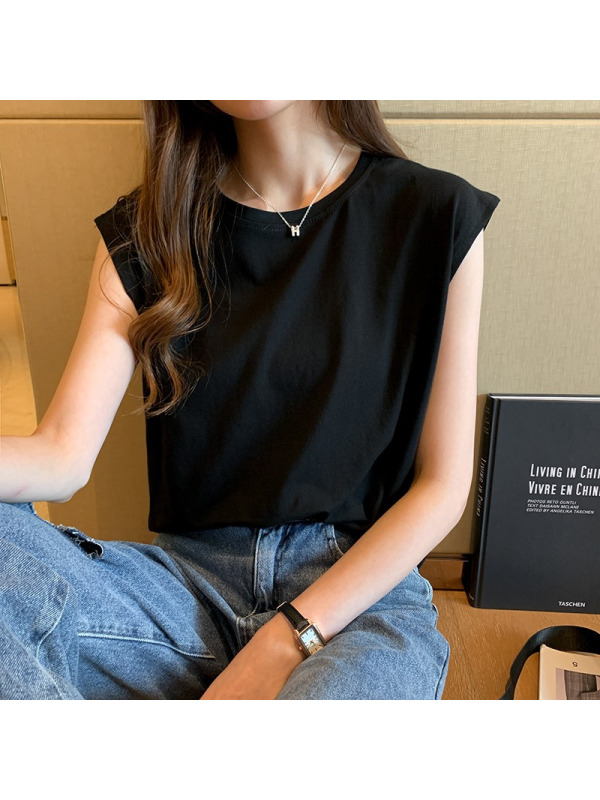 纯色圆领外穿无袖T恤女夏宽松打底衫显瘦休闲背心上衣服韩国女装