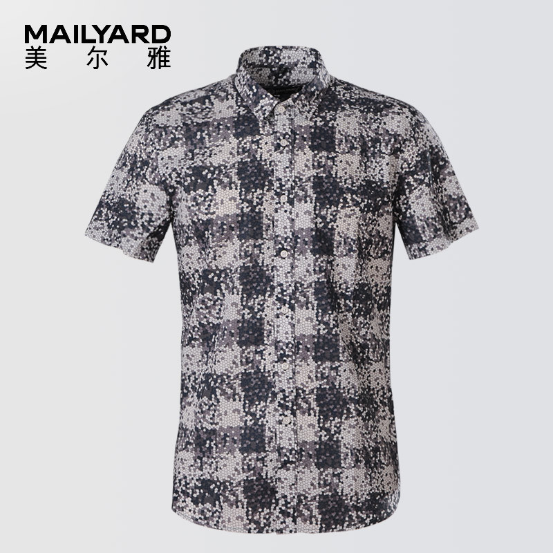 美尔雅(MAILYARD)短袖衬衫 纯棉商务男士衬衣 男式时尚短衬衫 087