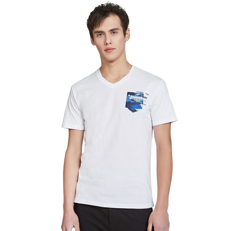 hodo红豆男装夏季男士短袖全棉舒适柔软v领t恤男视频