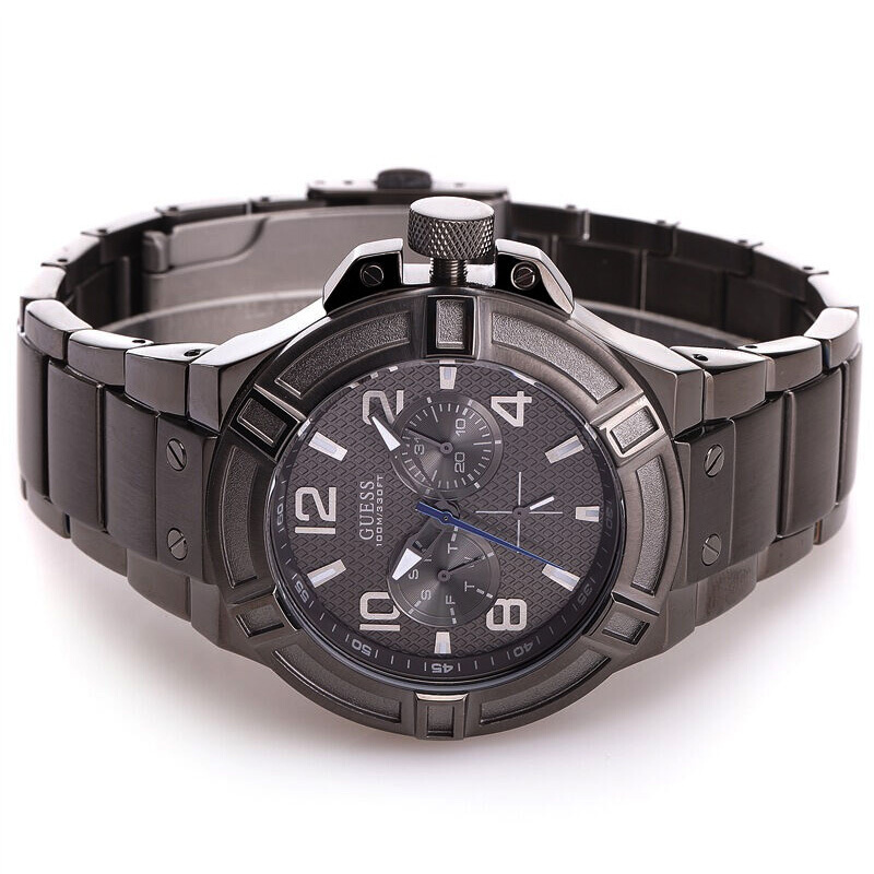 盖尔斯guess时尚潮流系列酷黑三眼多功能运动石英男士手表w0218g1