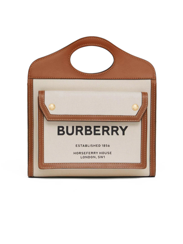 【预售4周左右发货】BURBERRY/博柏利 迷你双色帆布拼皮革口袋包