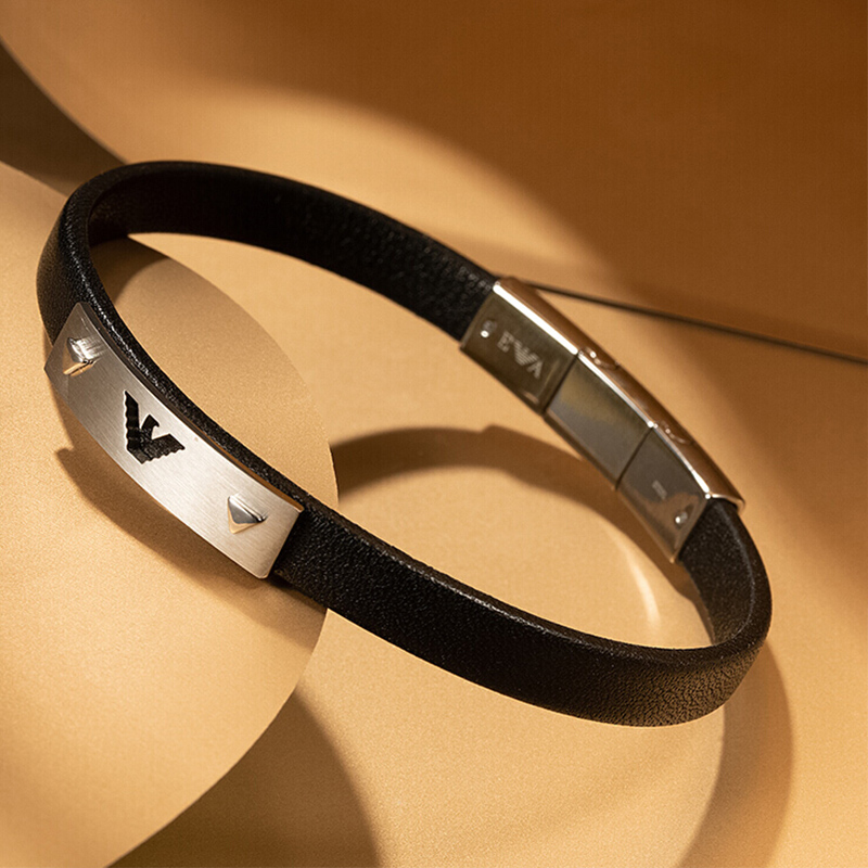 emporioarmani阿玛尼手链男士时尚饰品鹰标手环商务皮质编织风男士