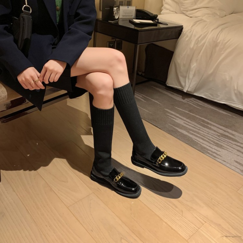 格瑞迪欧2020秋冬季欧美新款方头针织短筒低跟套筒牛皮百搭时装靴马丁靴M18-8