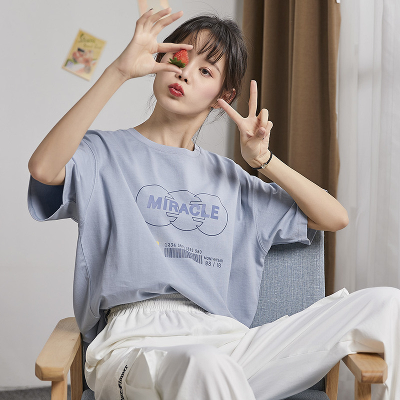 唐狮2019夏装新款T恤女学生韩版宽松休闲短袖圆领ulzzang半袖上衣