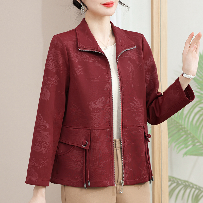 50岁妈妈装外套女春秋新款洋气中老年春装衣服翻领女士休闲服装女