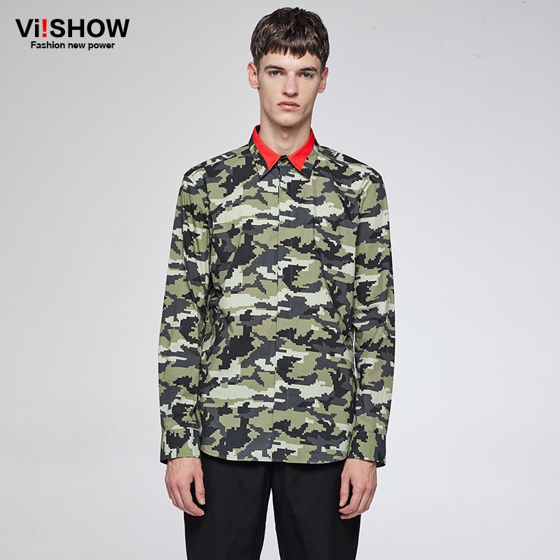 viishow潮牌男装长袖衬衫青年迷彩印花衬衣男式上衣寸衫_1