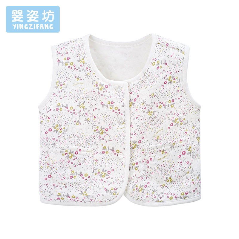 秋季新款女童休闲百搭时尚碎花圆领无袖前开襟女宝宝童装背心