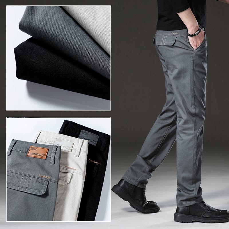 四季常规常规男式弹力休闲裤男青年商务宽松直筒裤男装磨毛小西裤图片