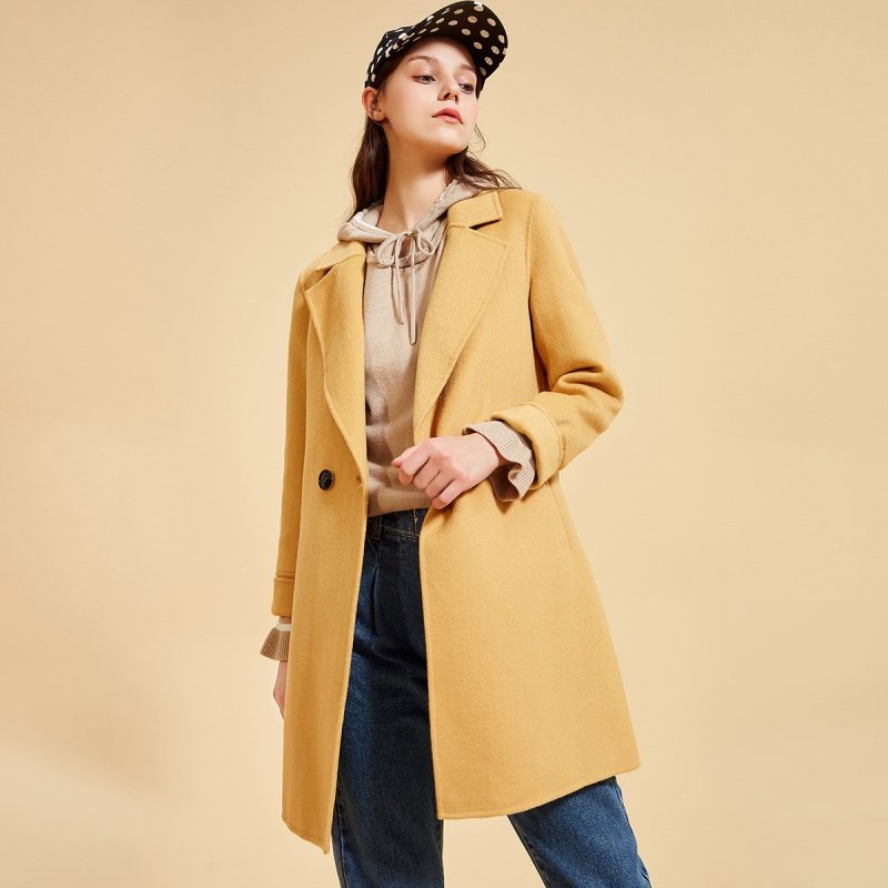 专柜同款拉夏贝尔旗下7modifier新款中长韩版双面毛呢外套呢大衣