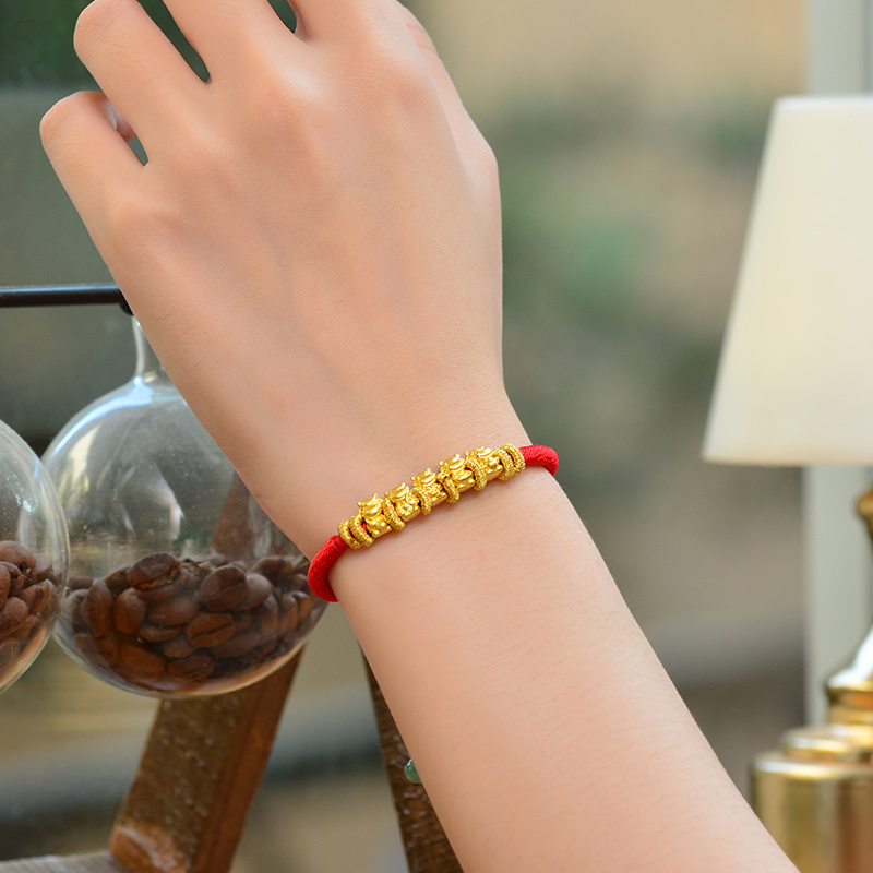 蒂蔻tico本命年生肖牛运当头五福金牛黄金转运珠手链小孩款编织红绳