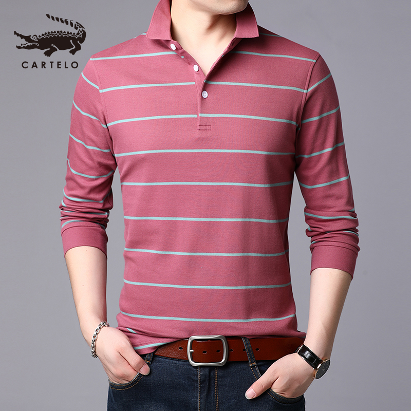 卡帝乐鳄鱼cartelo秋季长袖t恤男士纯棉翻领青年polo衫男装全棉休闲