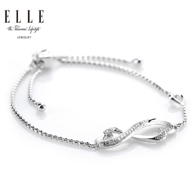 ELLE饰品 心心相印925银镶锆石手链