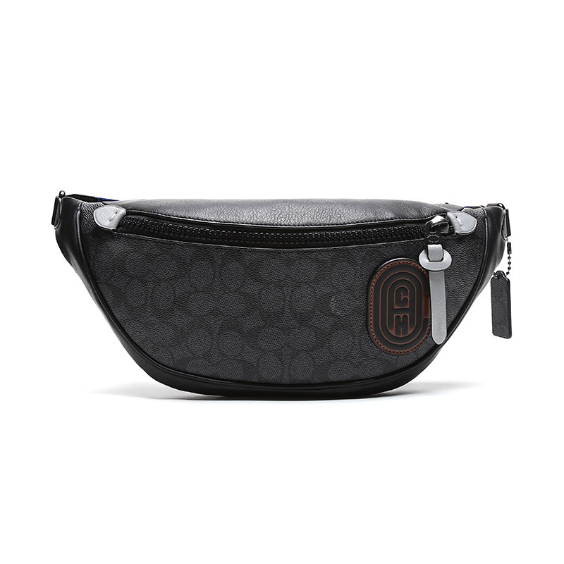 coach蔻驰奢侈品男士专柜款涂层帆布配皮rivington腰包胸包斜挎包
