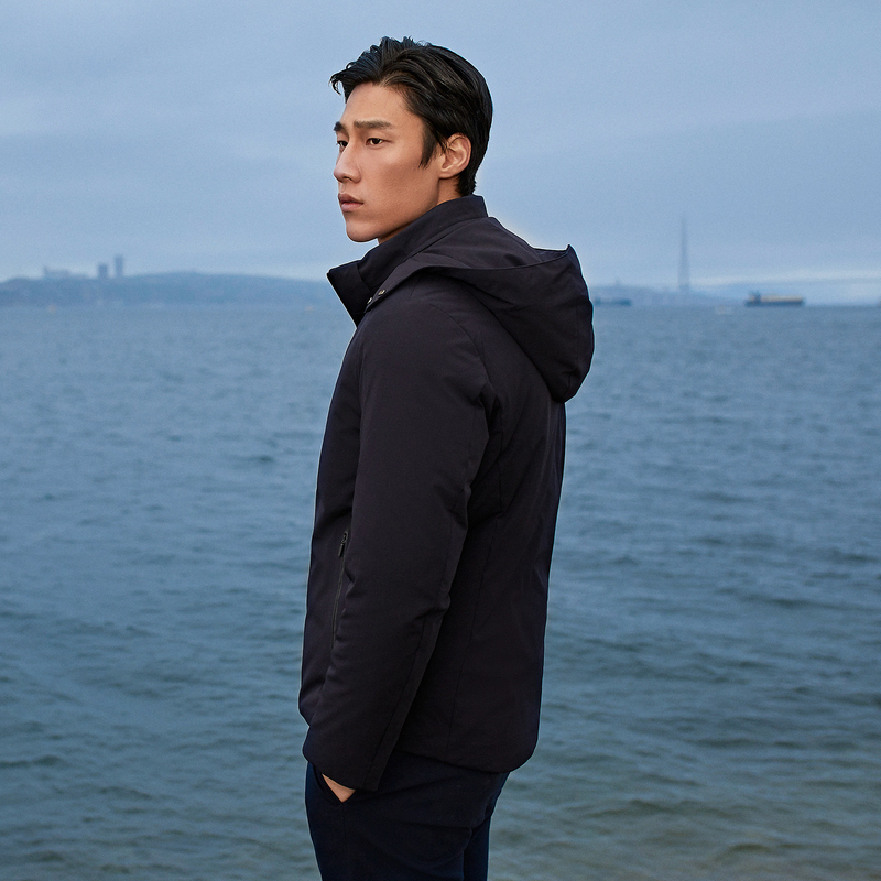 Youngor/雅戈尔冬季新品男士商务休闲白鸭绒连帽羽绒服外套956FQA