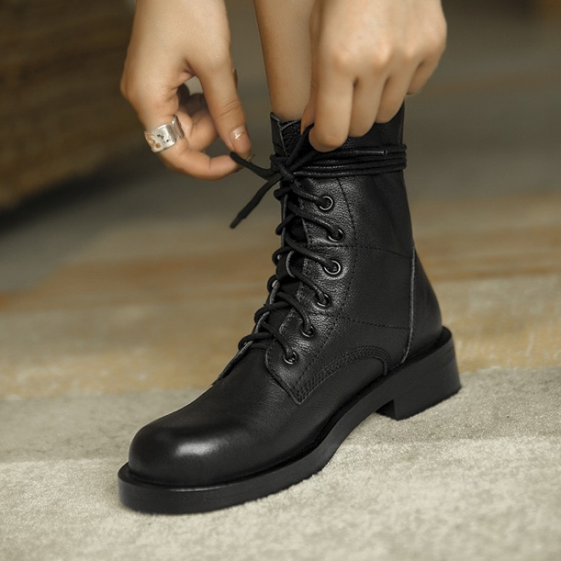 格瑞迪欧夏天靴子2020冬季新款韩版网红粗跟软底舒适复古机车马丁靴潮