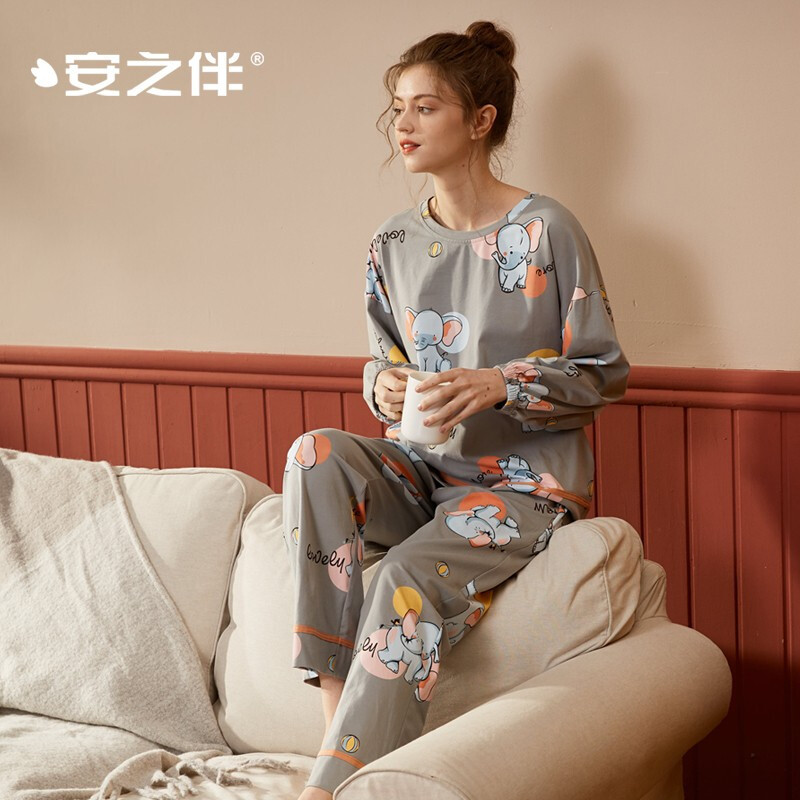 安之伴睡衣女卡通圆领套装休闲可爱可外穿女士家居服