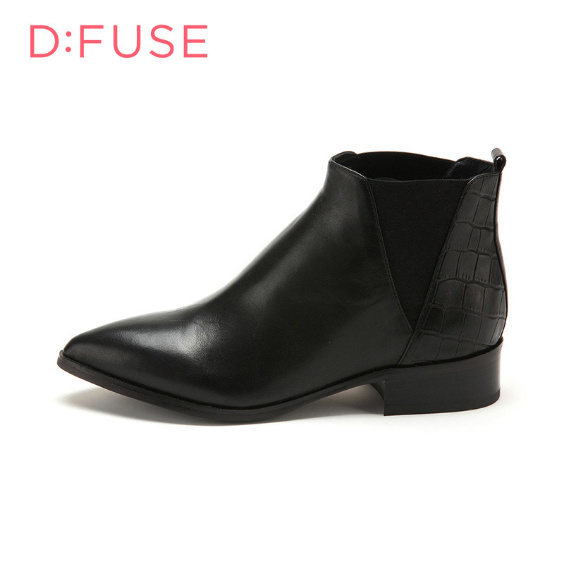 D：Fuse/迪芙斯冬季牛皮尖头中跟潮酷短靴女鞋DF54115038_vCl57