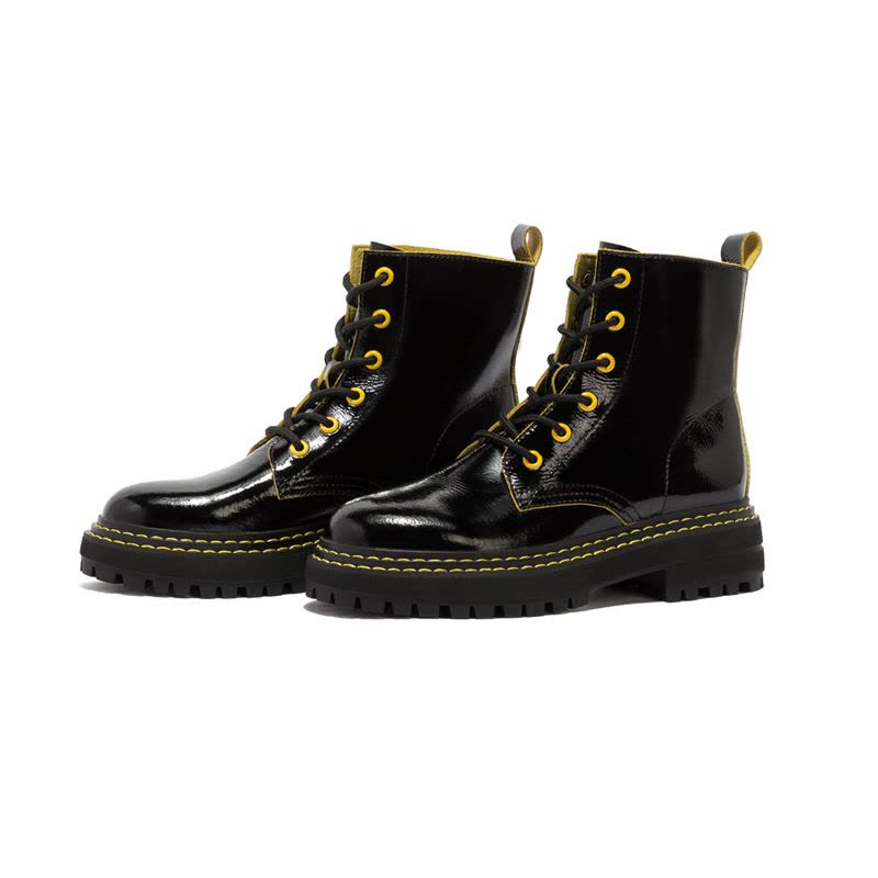 St&Sat/星期六冬新款前系带马丁靴潮街头漆皮短靴女SS03116021图片