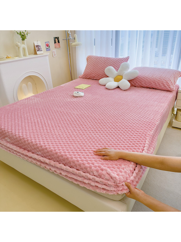 冬季加厚牛奶绒床笠保护套家用豆豆绒床罩全包床垫罩珊瑚绒