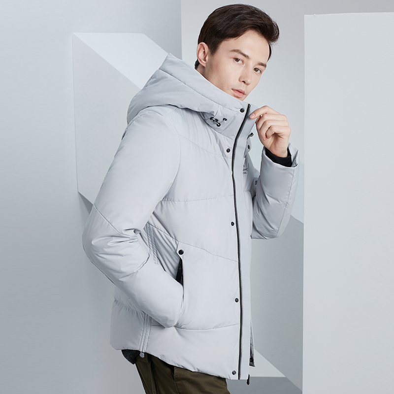 雅鹿反季连帽羽绒服男士正品冬季修身保暖短款白鸭绒冬装外套男a