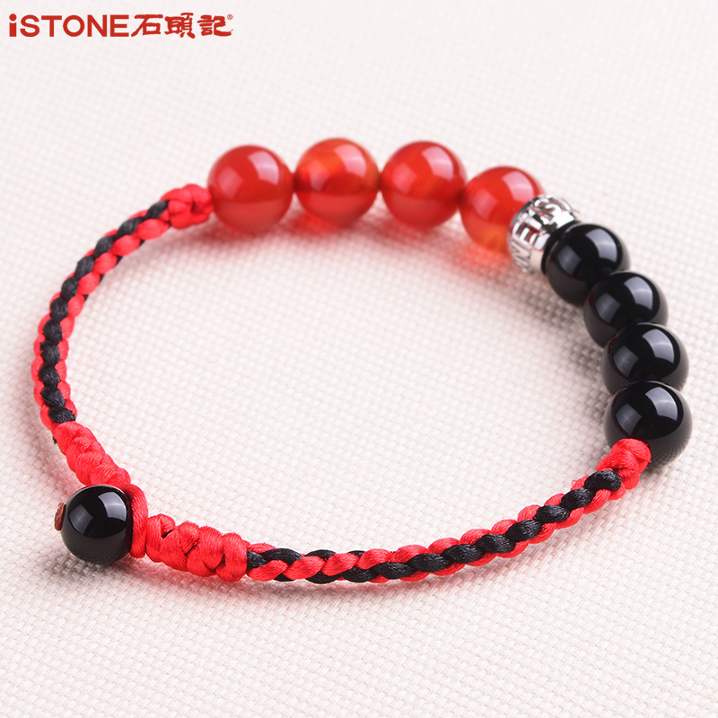 iSTONE石头记 本命年红玛瑙玛瑙混搭手工编织红绳925银转运珠手链