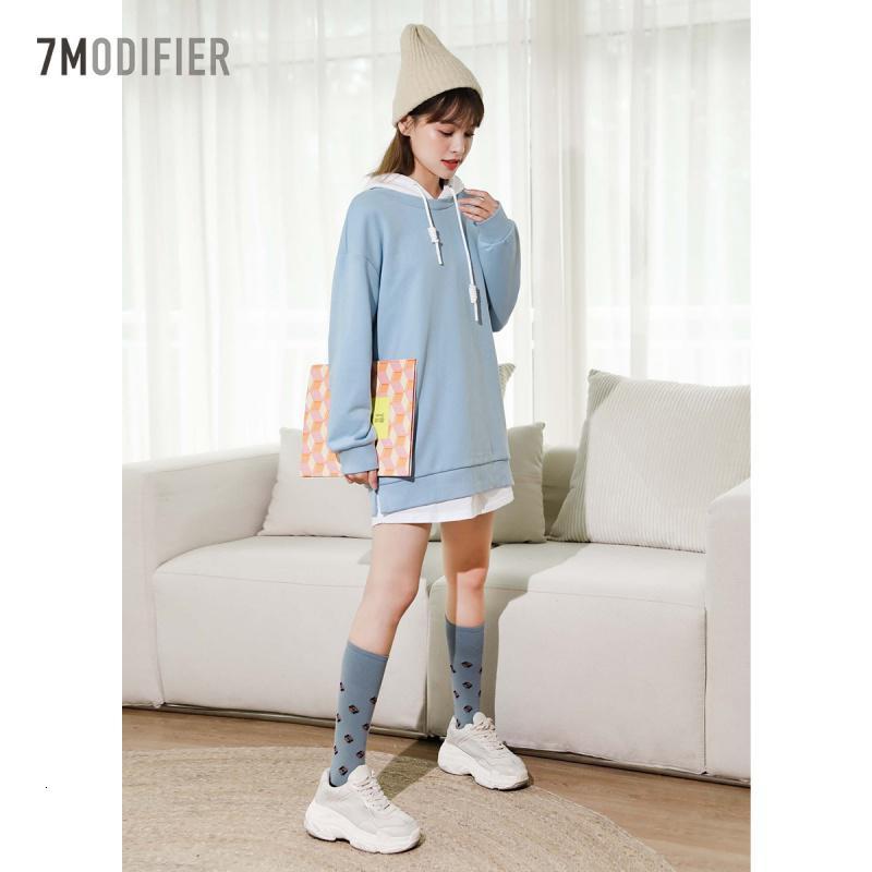 专柜同款oversize卫衣宽松卫衣裙女装2019秋冬季新款韩版假两件宽松中长款709D3008