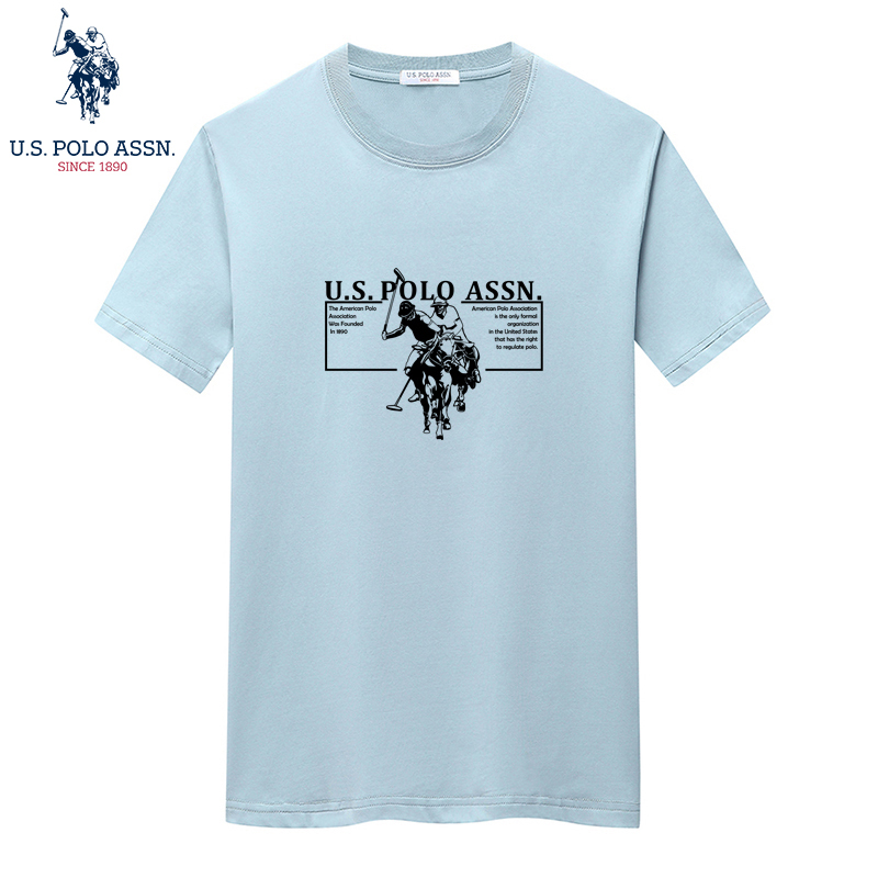 USPOLO ASSN（100%棉）夏季新款男士圆领印花图案短袖T恤衫运动休闲时尚简约宽松上衣