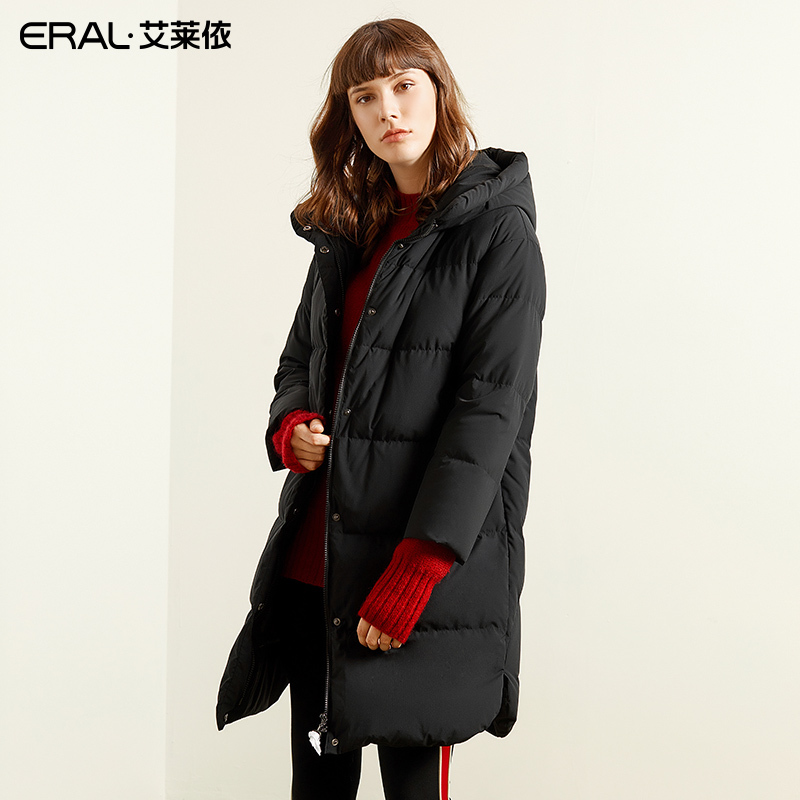 艾莱依2019秋冬新款可爱甜美不规则下摆中长款羽绒服女