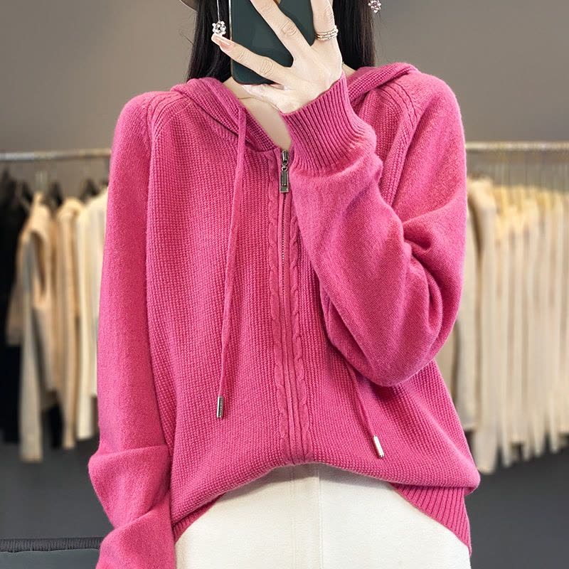 韩版女装安迪绒帽衫双拉链连帽毛衣秋冬新款外套针织衫开衫图片