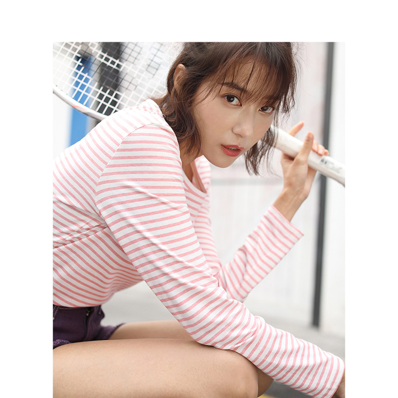 茵曼2019春装新款圆领韩版潮流条纹百搭休闲复古显瘦长袖T恤女