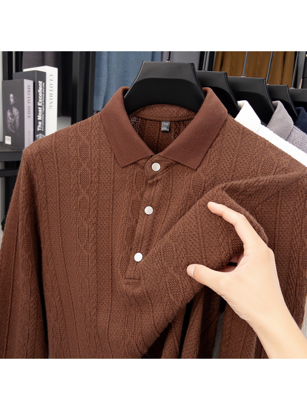 秋季新款时尚男士长袖T恤中年爸爸翻领针织衫打底衣