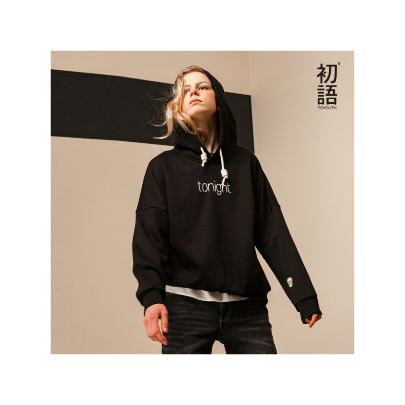 初语加绒连帽套头卫衣女原宿风ins超火个性宽松帽衫