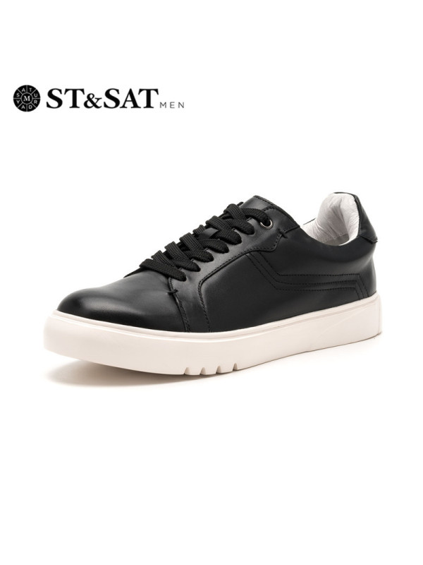 星期六ST&SAT牛皮系带低跟深口软底透气单鞋男SS63128370