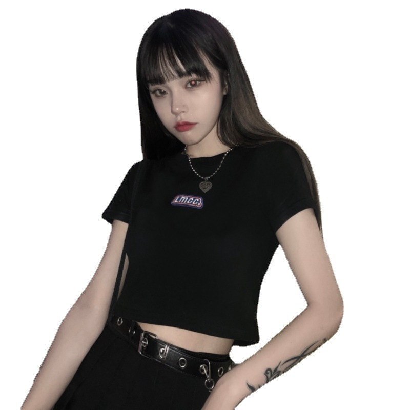 短款T恤女夏装韩国女装高腰短袖T恤女紧身露脐上衣服女装