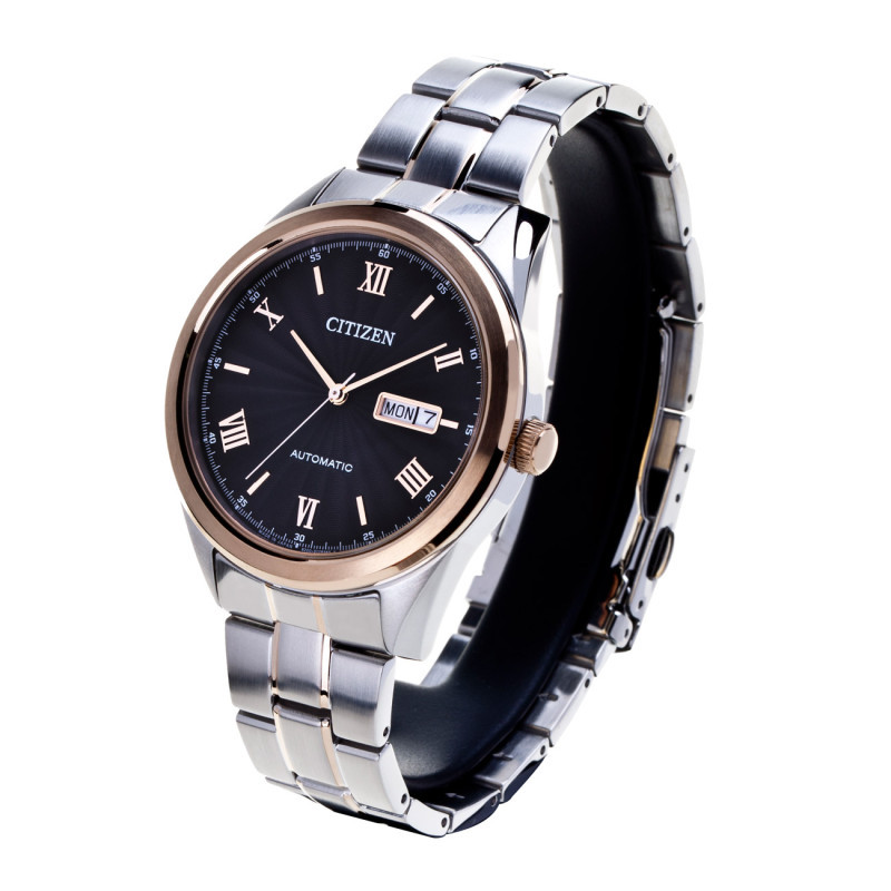 西铁城citizen手表自动机械双日历不锈钢间金色时尚男款nh751459eb