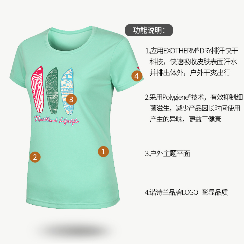 诺诗兰（NORTHLAND）户外女式T恤印花时尚运动短袖GQ062910