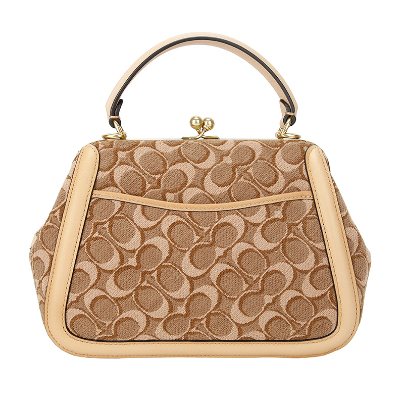 coach蔻驰奢侈品女士女生专柜款卡其色毛绒织物手提单肩斜挎包