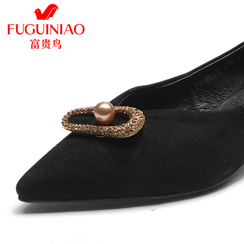 富贵鸟（FUGUINIAO）2018春新款单鞋女粗跟高跟鞋浅口中跟单鞋