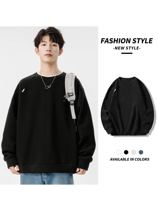 男装春秋新款德绒圆领卫衣男潮牌大码休闲宽松百搭长袖男士打底衫