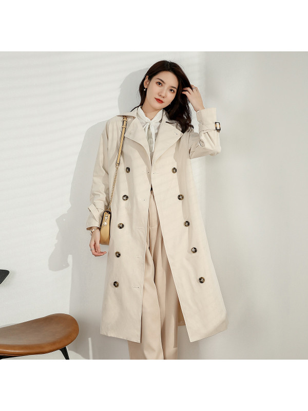 汤尼保罗复古日系双排扣长款风衣米色