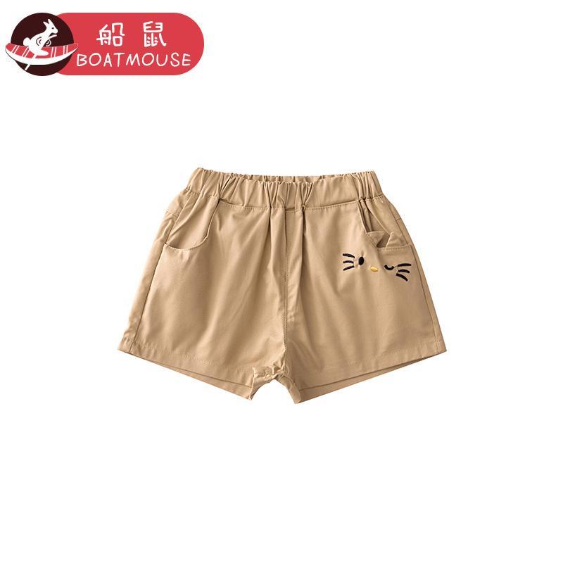 boatmouse船鼠女童短裤夏薄款外穿 卡通休闲卡其色儿童热裤宝宝裤子