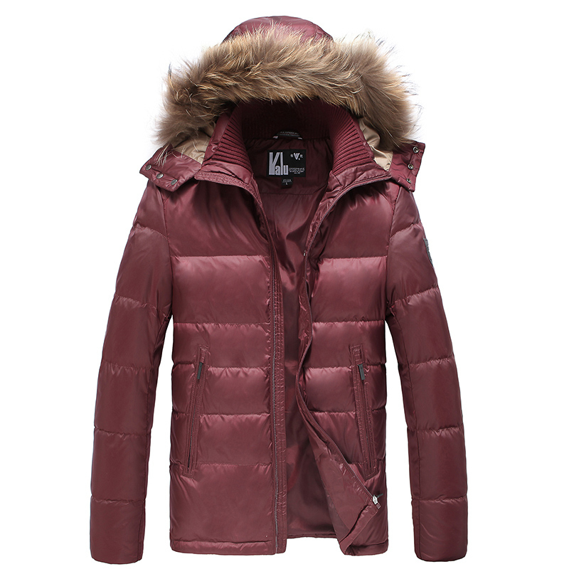 yaloo/雅鹿羽绒服男短款 青年时尚貉子毛双门襟拼色外套男冬装