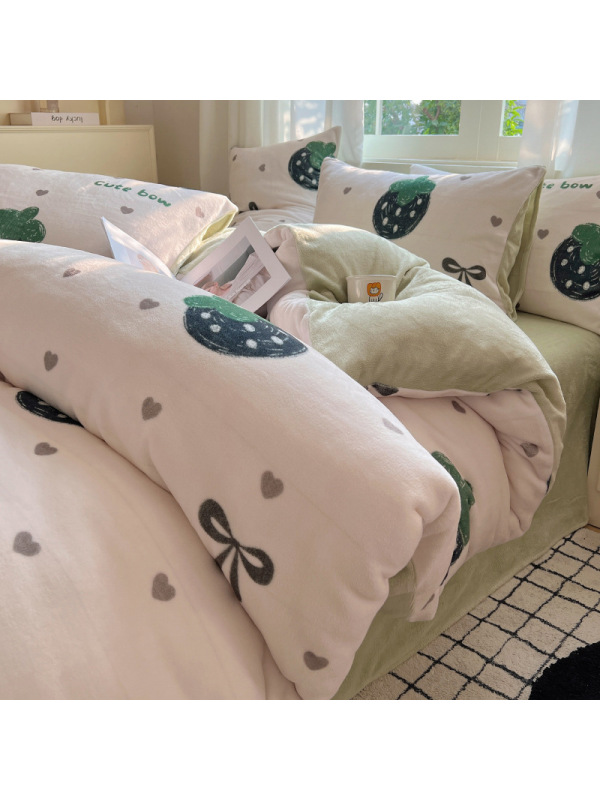 冬季加厚牛奶绒四件套加厚法兰绒床上用品保暖珊瑚绒床单被套加绒