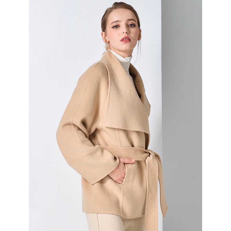 恒源祥女士毛呢大衣秋冬款双面呢短款羊毛大衣女呢子修身毛呢外套