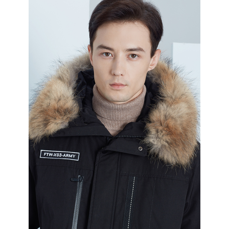 雅鹿中长羽绒服男2019新款貉子毛领冬装加厚休闲中年男冬季外套M