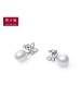 周大福蝴蝶结925银珍珠耳钉耳环AQ32612